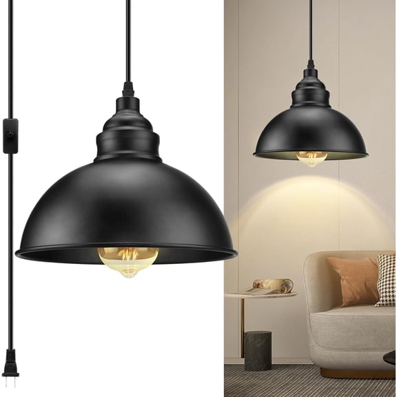 Plug in Pendant Light, 15FT Hanging Lights with Cord, On/Off Switch, Industrial Light Metal Lamps for Living Room, Kitchen, Dining Bedroom