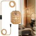 thumbnail image 1 of Plug in Pendant Light, 15FT Hemp Rope Cord,Hanging Lights with Plug in Cord ON/Off Rattan Hanging Lamp Wicker Woven Basket Lampshade, Industrial Plug in Ceiling Light Fixture for Kitchen, 1 of 12