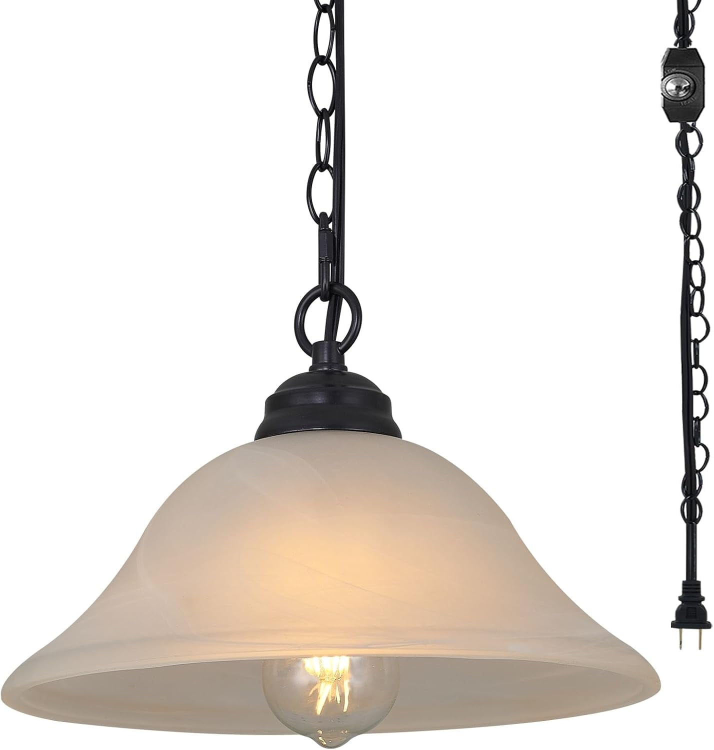 Plug in Pendant Light Alabaster Glass Shade 15.7