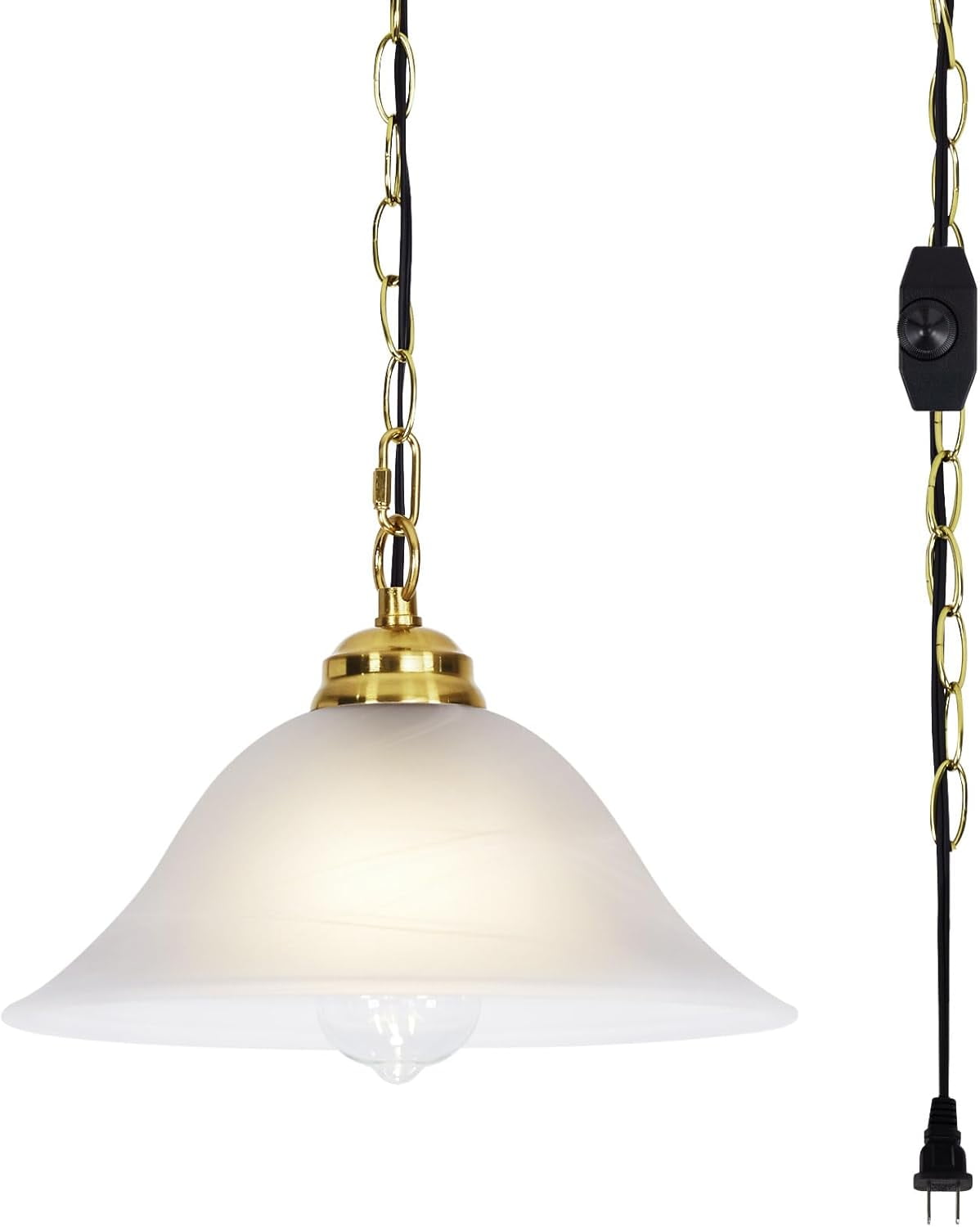 Plug in Pendant Light Alabaster Glass Shade Hanging Lamp with On/Off ...