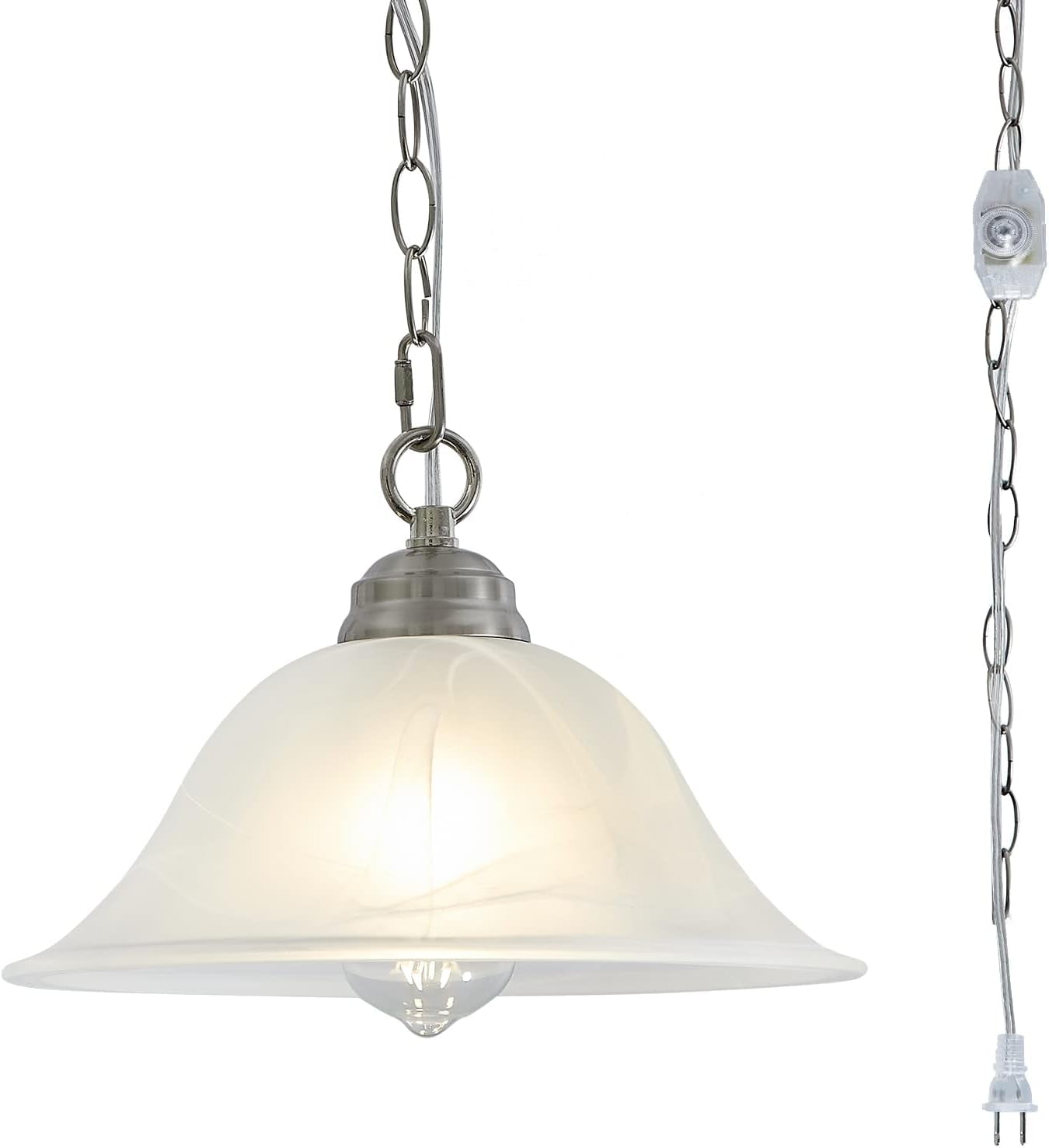 Plug in Pendant Light Alabaster Glass Shade Hanging Lamp with On/Off ...