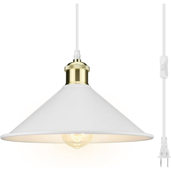 Plug in Pendant Light, Bigger Hanging Lights with Plug in Cord On/Off Switch, 13FT Industrial Plugin Hanging Light, Vintage Pendant Lights Fixture, White