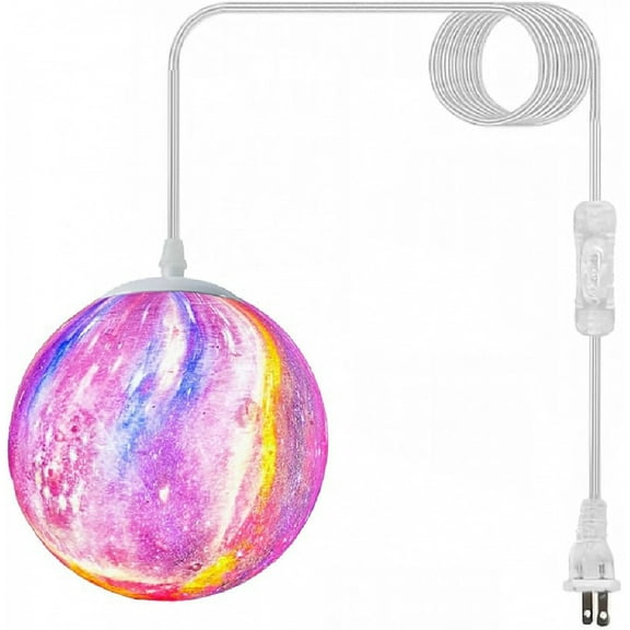 Plug in Pendant Light Fixtures Hanging Ceiling Lamp 16.4ft Cord,7in Colorful Hanging Moon Lamp Galaxy Lamp for Kids Bedroom,Led Moon Light Gift for Girls&Boys Lover Birthday(Bulb Included)