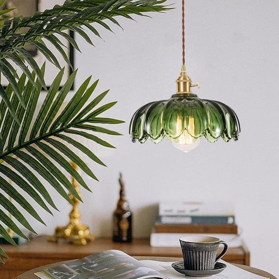 Plug in Pendant Light Fixtures: Hanging Light Plug in Green Glass Hanging Lamp, Pendant Lighting for Kitchen Island, Bedroom, Dining Room, Living Room, E26 No Bulb