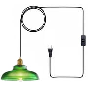 Plug in Pendant Light Hanging Light Plug in Green Glass Hanging Lamp, Pendant Lighting for Kitchen Island, Bedroom, Dining Room, Living Room, No Bulb
