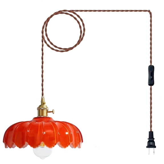 Plug in Pendant Light: Hanging Light Plug in Orange Glass Hanging Lamp, Pendant Lighting for Kitchen Island, Bedroom, Dining Room, Living Room, E26 No bulb