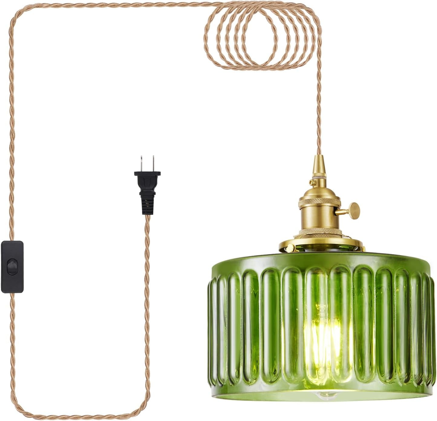 Plug in Pendant Light, Hanging Lights with Plug in Cord, Hanging Light Fixture with Green Glass, E26 Pendant Lighting for Kitchen Island, Bedroom, Dining Room, Living Room - Walmart.com