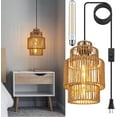 thumbnail image 1 of Plug in Pendant Light with LED Bulb,  Hanging Light Fixture with Rattan-Style Shade, 13FT Adjustable Cord and On/Off Switch for Bedroom, Living Room, Kitchen, Easy Installation, 1 of 7