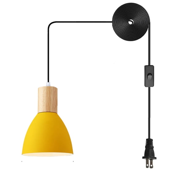 Plug in Pendant Light Modern Hanging Lights with Plug in Cord Bedroom Farmhouse Light Fixtures Kitchen Small Yellow Pendant Lights Kitchen Island (LED Bulb Include)