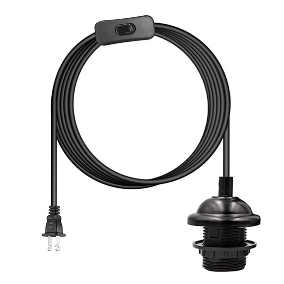 Plug in Pendant Light Socket Kit - 15Ft Hanging Light Lantern Cord Lamp Kit, E26/E27 Bulb Socket Extension Cord with On/Off Switch, Socket Rings, Black