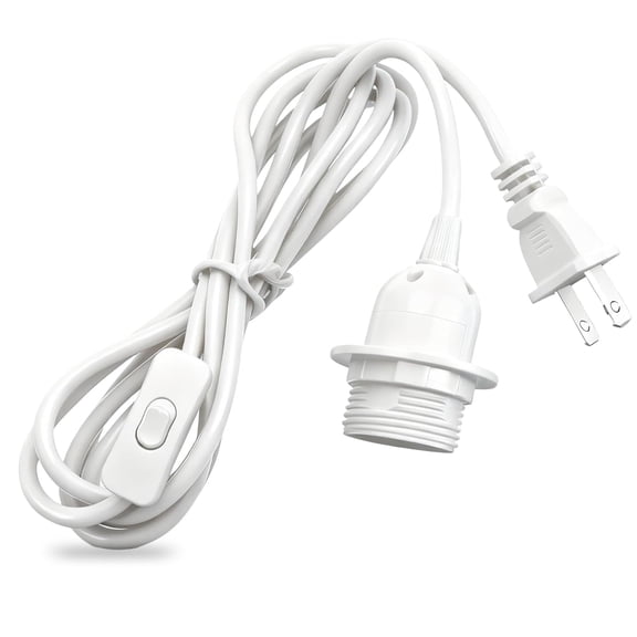 Plug in Pendant Light Socket Kit - 16Ft Hanging Light Lantern Cord Lamp Kit, E26/E27 Bulb Socket Extension Cord with On/Off Switch, Socket Rings, 1 Pack, White