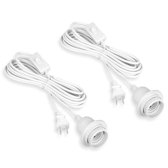 Plug in Pendant Light Socket Kit - 16Ft Hanging Light Lantern Cord Lamp Kit, E26/E27 Bulb Socket Extension Cord with On/Off Switch, Socket Rings, 2 Pack, White