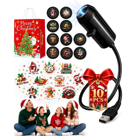 Plug-&-Play HD Christmas Projector - 6 or 10 Festive Scenes,Plug and Play HD Christmas Projector with 360° Rotating, 5D Holographic Night Light Projector for Room Decor Party Xmas Gifts