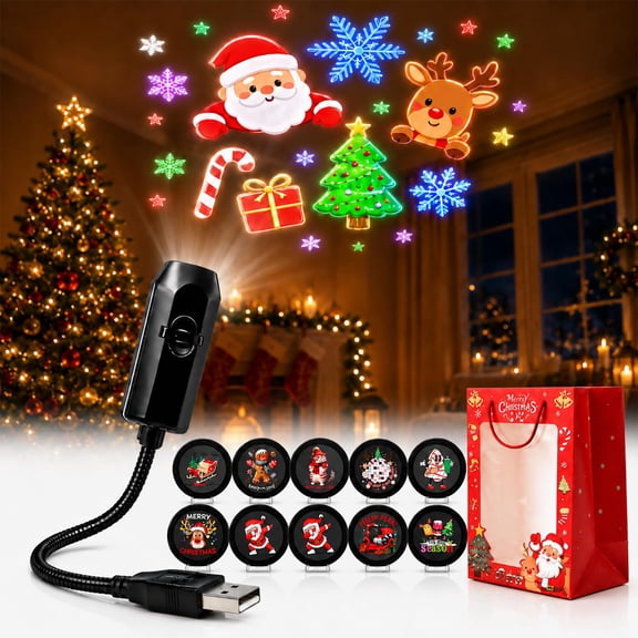 Plug and Play HD Christmas Projector, Holiday Projector Lights Indoor with 6 or 10 Festive Scenes, 5D Holographic Night Light Projector, No Wifi or App Needed, Auto Shut-off, Silent Operation