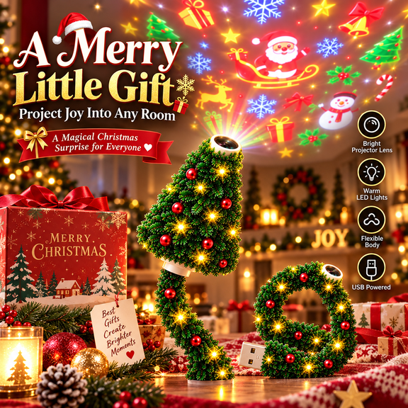Plug and Play Hd USB Christmas Tree Projector with 6 Festive Scenes, Flexible Gooseneck Holiday Projector Indoor, Christmas Wall Ceiling Projection Light for Home Party Room Decor Gift