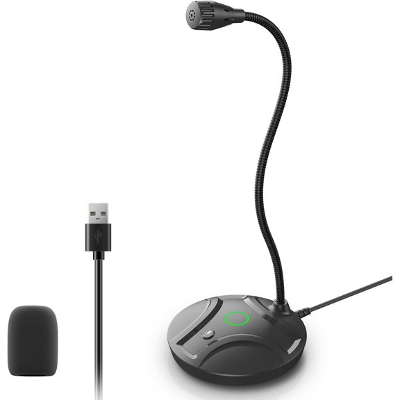 Plug & Play USB Computer Microphone, Flexible Gooseneck & Mute Button LED Desktop Microphone for Gaming, YouTube, Streaming, Compatible with Windows/Mac (1.8m /6ft)