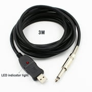 Plug & Play USB Guitar Cable - 10ft 1/4 to USB Interface Cable for PC/Mac 16-bit/48kHz, No Drivers Needed Black