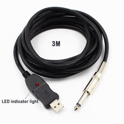 Plug & Play USB Guitar Cable - 10ft 1/4" to USB Interface Cable for PC/Mac (16-bit/48kHz, No Drivers Needed) Black