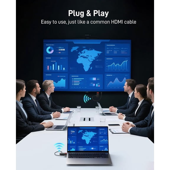 Plug & Play Wireless Transmitter and Receiver: HD Wireless Cable for MacBook Laptop & PC Display on TV & Projector During Meeting & Travel