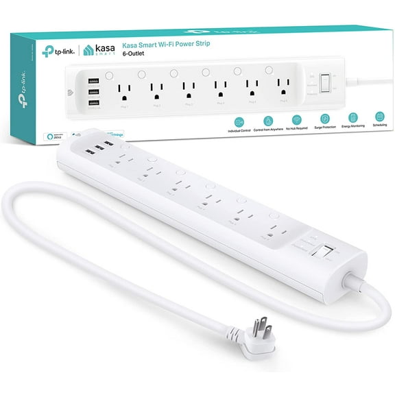 Plug Power Strip HS300, Surge Protector with 6 Individually Controlled Outlets and 3 USB Ports, Works Alexa & Google Home, No Hub Required , White