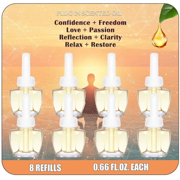 Plug In Air Freshener Refills, 8 Count Scented Essential Oils with Notes of Floral, Fruity, Fougère Aromatic, Woody, Compatible with Air Wick & Glade(Not Include Glade Plus)