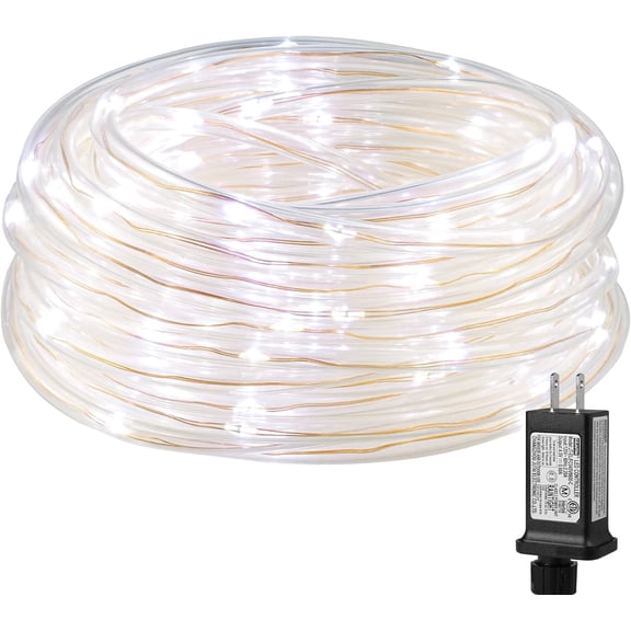 Plug in Rope Lights with Small Tube, 1/4 in Pencil-Size, 100 LED Copper Wire String Lights in 33 ft Tube, Cool White 6000K, Thin Light Rope for Railing, Fence, Balcony, Not Connectable