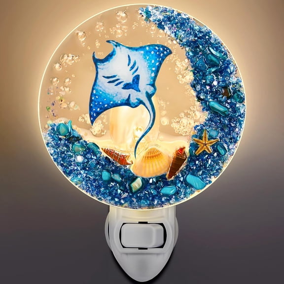 Plug in Seashell Night Light, Ocean Sea Animal Decorative Night Light, Plug in Beach Lamps Vintage Ocean Lamps for Home Bedroom Living Room Bathroom Wall (Manta Ray)