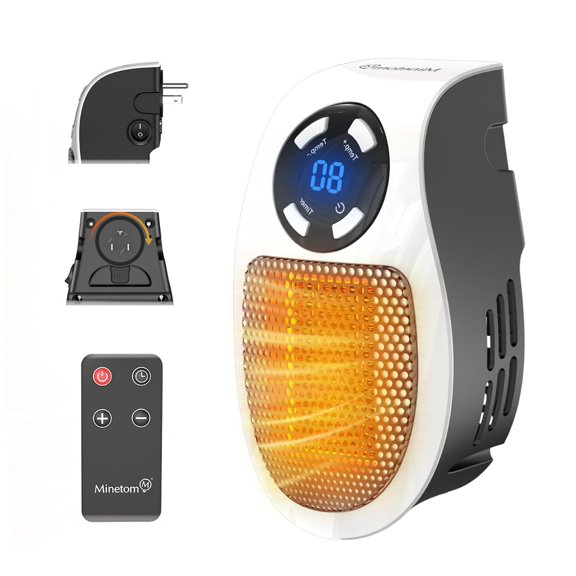 Plug in Small Space Heater for Indoor Use 450W, Wall Outlet Electric Heater with Remote, 12H Timer & LED Display, PTC Ceramic Fast Heat Safely for Bedroom Bathroom Office Y101