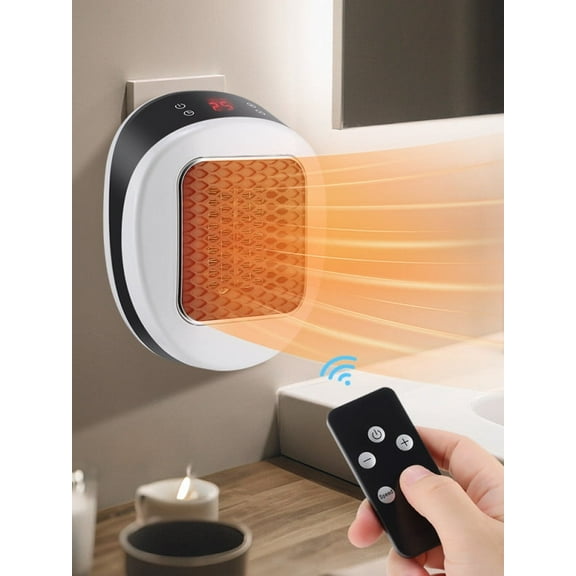 Plug in Space Heater for Indoor Use 600W, Wall Outlet Electric Heater with Remote, Wall Outlet Space Heater with Remote,LED Display Small Plug in Electric Heater with Adjustable Thermostat and Timer