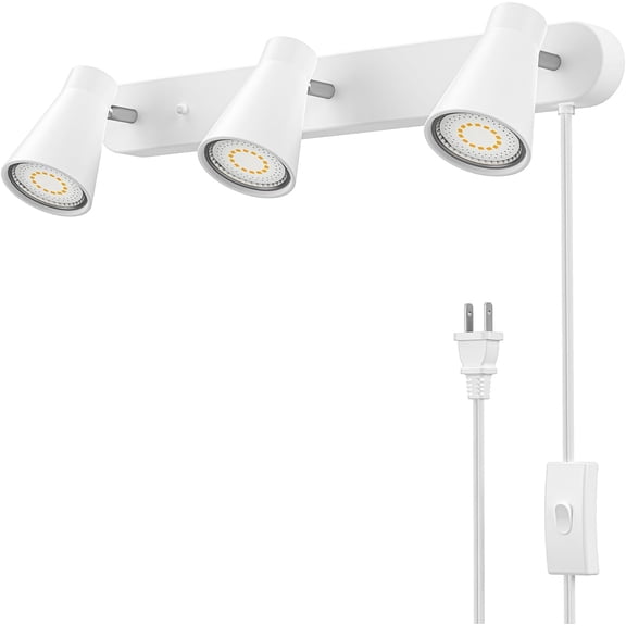 Plug in Track Lighting, 3 Light Track Lighting Fixture, White Modern Ceiling Spotlight, Flexibly Rotatable Complete Light Kits for Kitchen Cabinet Living RoomBulbs Not Included (White)