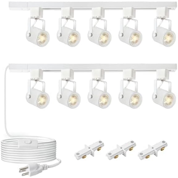 Plug in Track Lighting with Power Cord, 10-Light GU10 Track Lighting Kit with 10FT H Track Lighting Rails, Modern Kitchen Track Lighting Fixtures Plug in Ceiling Spot Light, White (No Bulbs)