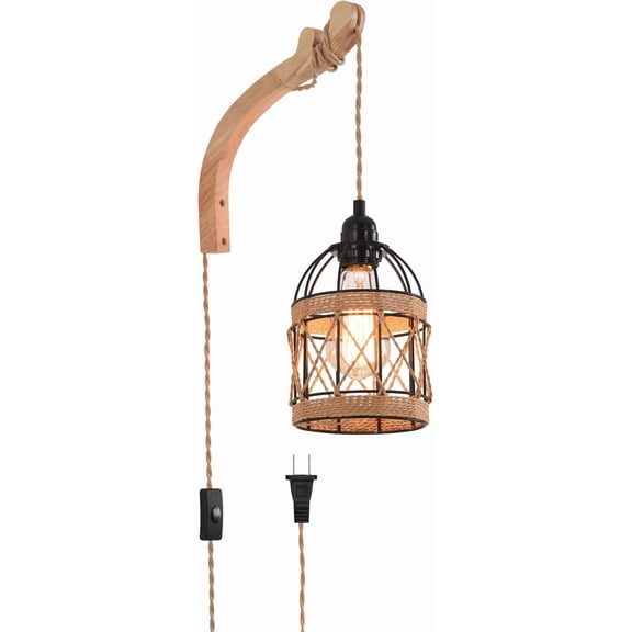 Plug in Wall Sconce,Farmhouse Wicker Wall Lamp Plug in,Hand Woven Rattan Wall Light Farmhouse Rustic Boho Sconces Wall Lighting for Living Room Bedroom