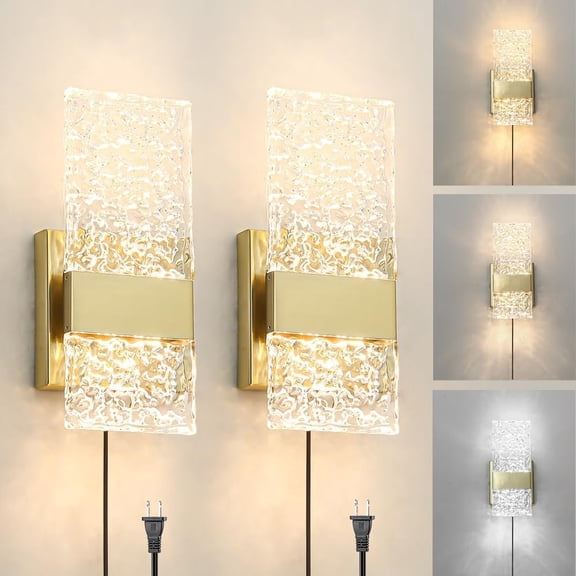 Plug in Wall Sconce Set of 2 - Small  Dimmable Bedroom Wall Light, Remote Control 6W LED 3000K-5000K Plug-in Wall Lamp with Timer,  Sconce Wall Lighting Bedside, Living Room, Bathroom