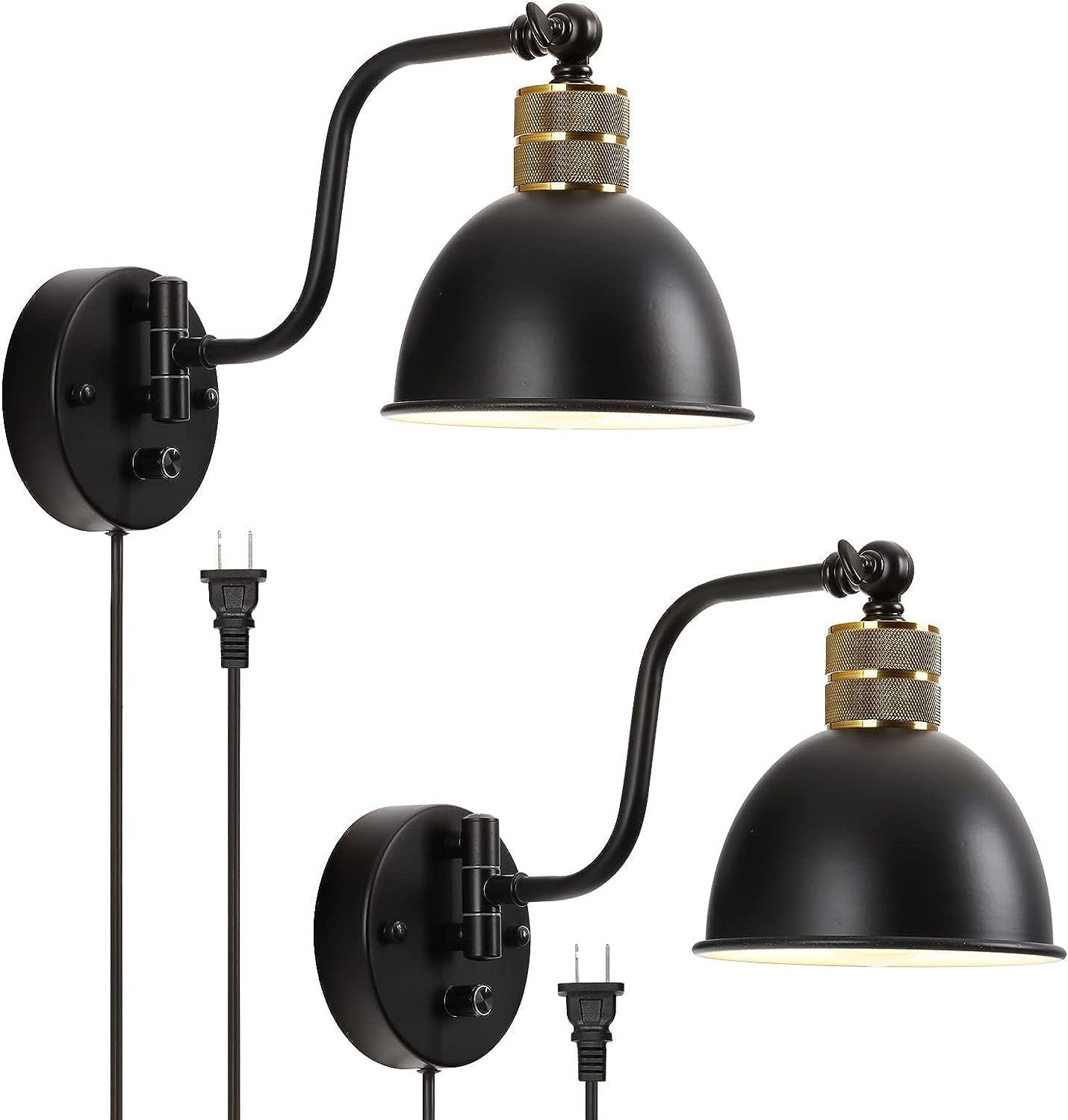 Plug in Wall Sconce Set of 2 Swing Arm Wall Lamp with Dimmable Switch