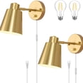 thumbnail image 1 of Plug in Wall Sconces, Dimmable Wall Sconces Adjustable Angle Wall Lights with Plug in Cord and Dimmer On/Off Knob Switch, Gold Wall Mounted Light for Bedroom Bedside Stairway(2 Pack, 2 Bulbs), 1 of 6