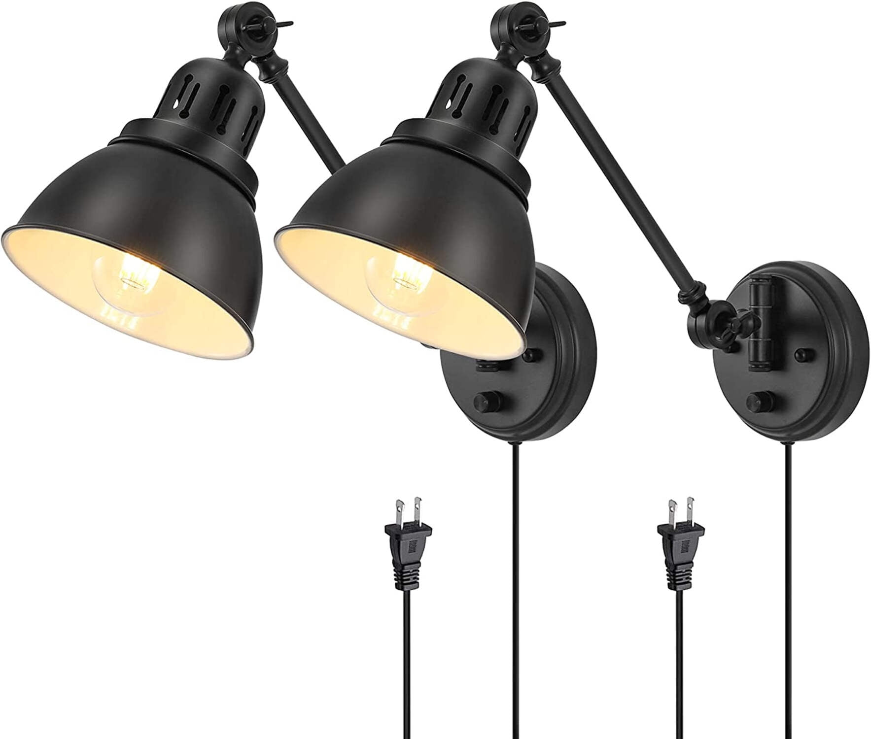 Black Metal Swing Arm Wall Sconce Set with Dimmable Switch