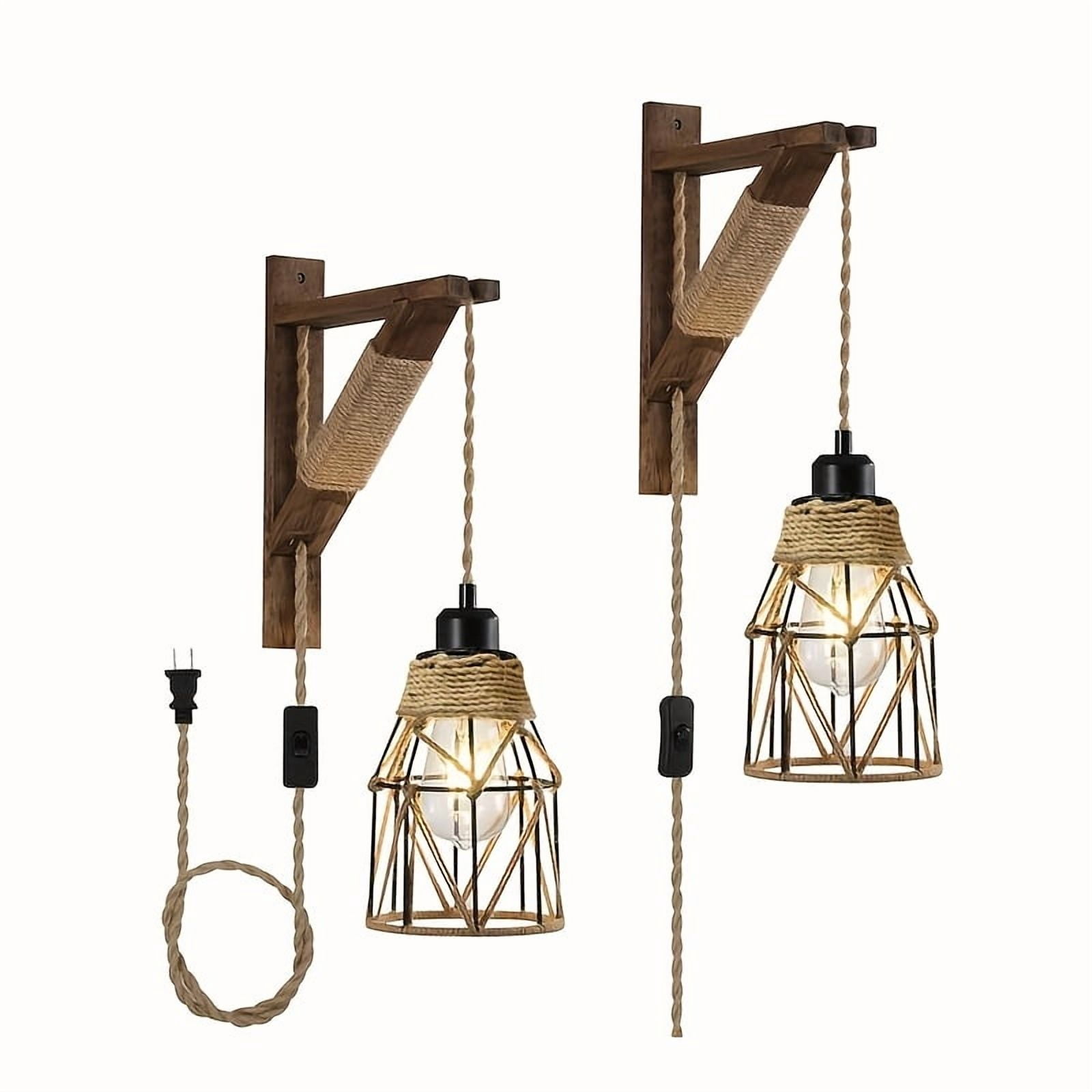 Rustic Plug Plug In Wall Sconces Set Of 2 Or 1, Farmhouse Hanging Lamps That Plug ...