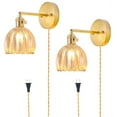 thumbnail image 1 of Plug in Wall Sconces Set of 2, Vintage Wall Sconce Light with Tulip Amber Glass Lampshade, 180° Adjustable Wall Sconce with Switch and Plug in Wall Lamp Cord, Gold Wall Light Decor Set of 2, 1 of 18