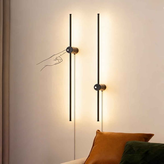 Plug in Wall Sconces, Stepless Dimmable Wall Sconce Set of Two, Touch LED Wall Light with Remote, Rotation Night Light with Timer for Living Room Bedroom Hallway