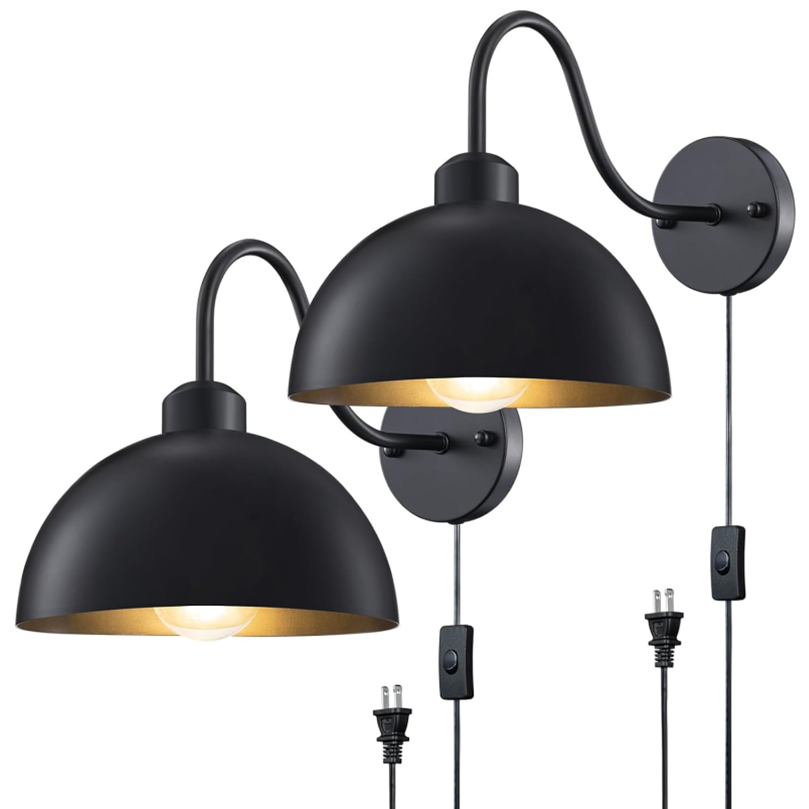 Plug in Wall Sconces,Wall Sconces Set of Two Plug in or Hardwire Wall Lamp with Switch Black Wall Sconces Hardwired Wall Decor Set of 2 Wall Lights for Living Room Hallway Dining Kitchen