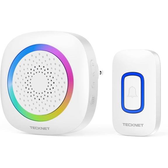 Plug in Wireless Doorbell with RGB Lighting & 1300 Feet Ran,IP66 Waterproof Door bell for Home/Classroom/Office/Business,60 Chimes,5-Level Volume,4.5-Year Battery Life(White)