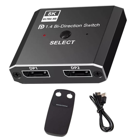 Plug and Play DP Switcher with Remote Control Easy One-Button Operation, Supports 8K 4K Displays Home Office Multimedia Experience