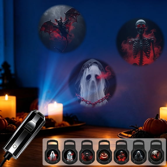 Plug and Play HD Star Projector Halloween 2-in-1 Set,With USB gooseneck, HD lens. for window, car, party, decor.(C)