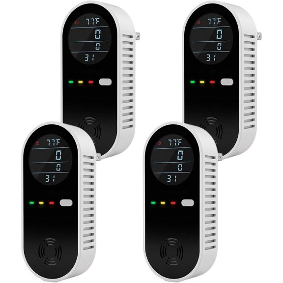 Plug-in 4-in-1 Indoor Monitor, Real-Time Digital Screen, Temperature & Humidity Detector, Easy Install for Home, Apartment, Office Indoor Space (4, Pcs)