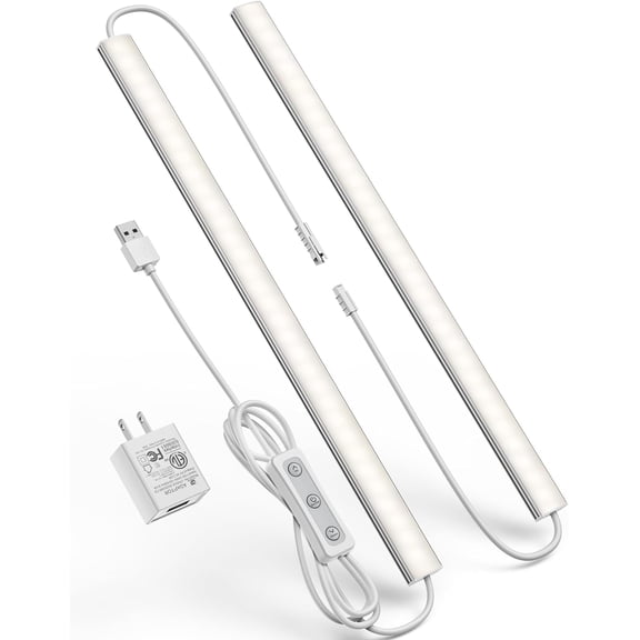Plug-in Under Cabinet Lighting, Dimmable Under Counter Lights for Kitchen, 2 count 12 Inch,  White 4500K Linkable Wired Closet Light, Indoor   Lights Bar for Desk,Sink,Workbench