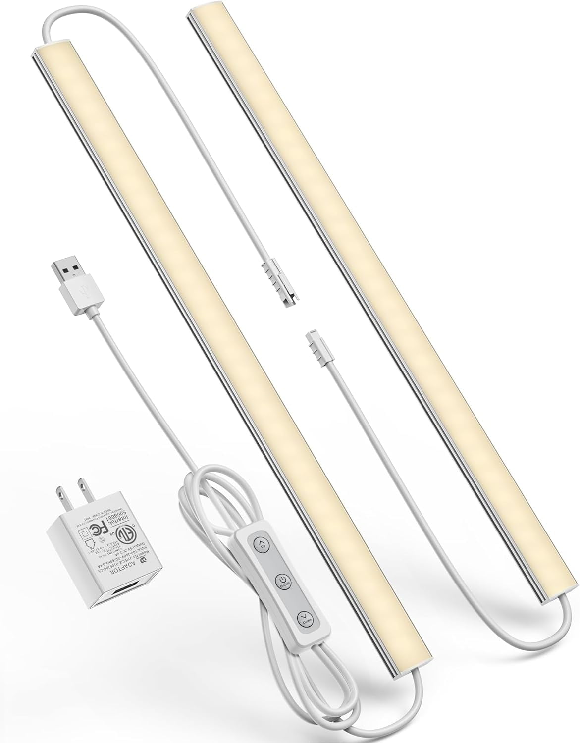Plug-in Under Cabinet Lighting, Dimmable Under Counter Lights for Kitchen, 2pcs 12 Inch, Warn White 3000K Linkable USB Led Closet Light, Wired Indoor Night Lights Bar for Desk,Sink,Workbench