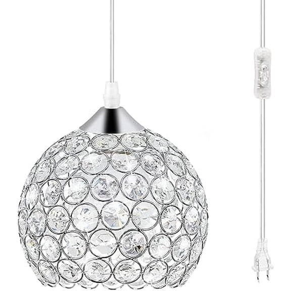 Plug-in Crystal Chandelier Lighting with Long Cord 13.12ft and On/Off Switch, Hanging Pendant Lights with Plug in Cord for Kitchen Island Bedroom Dining Room