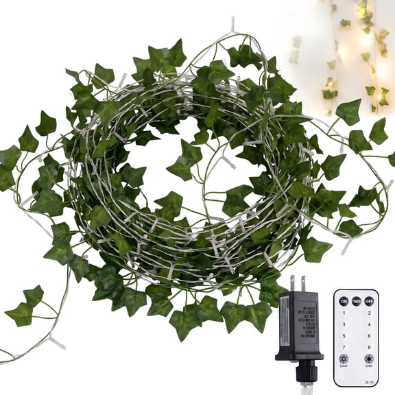 Plug-in Ivy Vine String Lights, 100 LED 33 FT Fairy Leaf Lights, with Remote Control, Waterproof Decor, for Living Room, Bedroom, Fireplace, Wedding, Christmas, Warm White
