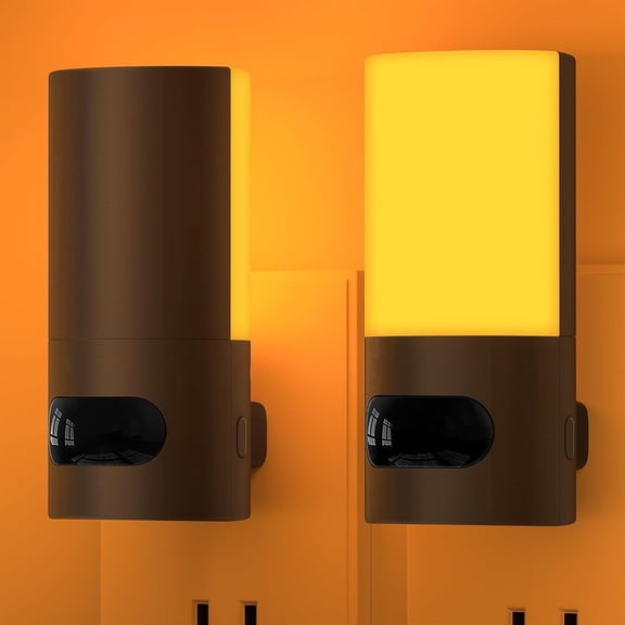 "Plug-in LED Amber Night Light with Motion Sensor, Rotatable, Dimmable Backlit Nightlight, 1-150lm Adjustable Brightness for Bathroom, Bedroom, Hallway, Stairs, 2 Pack "