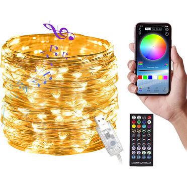 Plug-in LED Fairy Lights with RGB Color Changing and Bluetooth Remote, App-Controlled Twinkle Lights